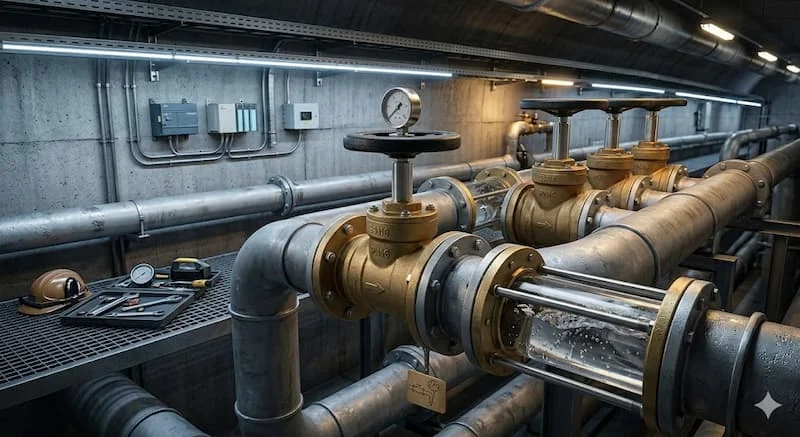 Water pipe stopper valve trong hệ thống đường ống thực tế